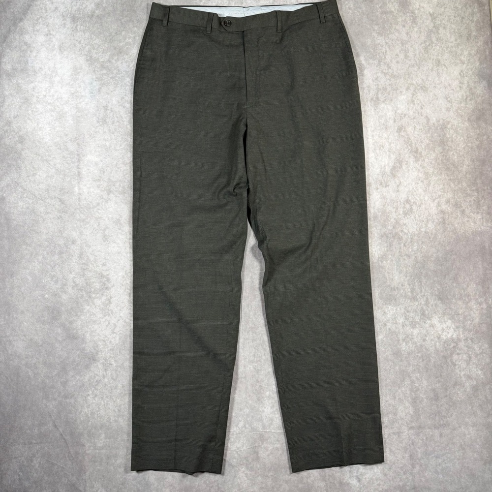 Ralph Ralph Lauren Men Grey Glen Check Plaid Flat Front Dress Pants 35x31 Slacks
